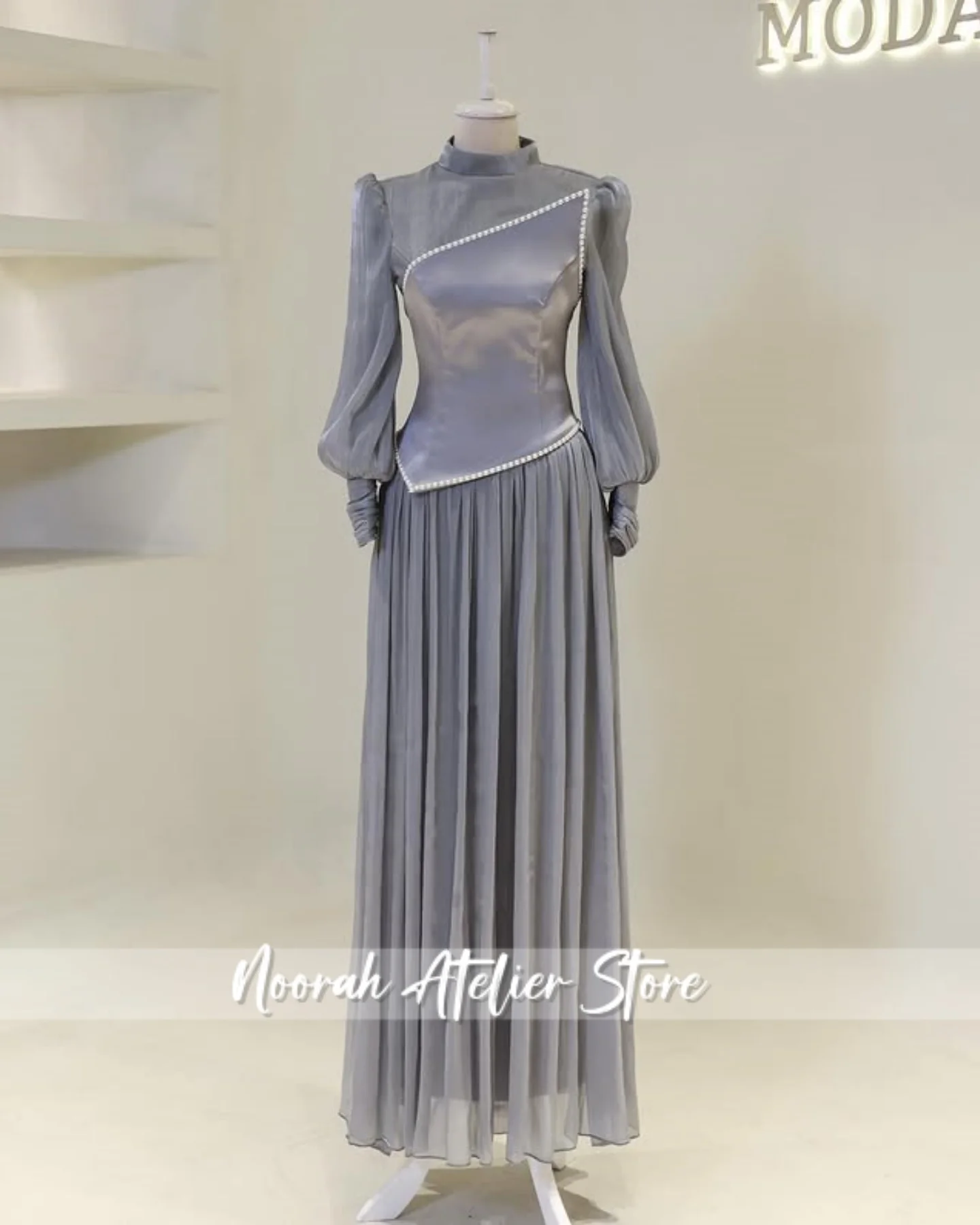 فساتين سهرة إسلامية فاخرة أنيقة جديدة بلون الشمبانيا H N شيفون 2025 دبي بأكمام طويلة فستان حفلات إسلامية مخصص