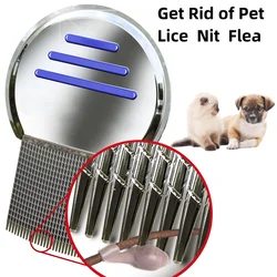 Pente de pulga de aço inoxidável, pentes de piolhos para cães e cabeça, pente de pulga para cachorro, gato, criança, adulto, pente rosqueado, aliciamento de dente