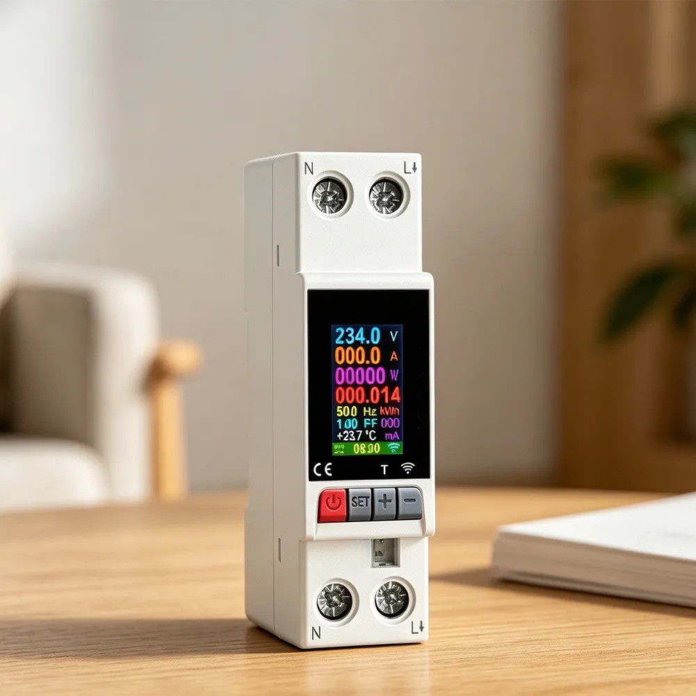 Eight-in-One Smart AC Circuit Breaker with Color LCD Display for Real-Time Voltage Current Leakage and Temperature Monitoring