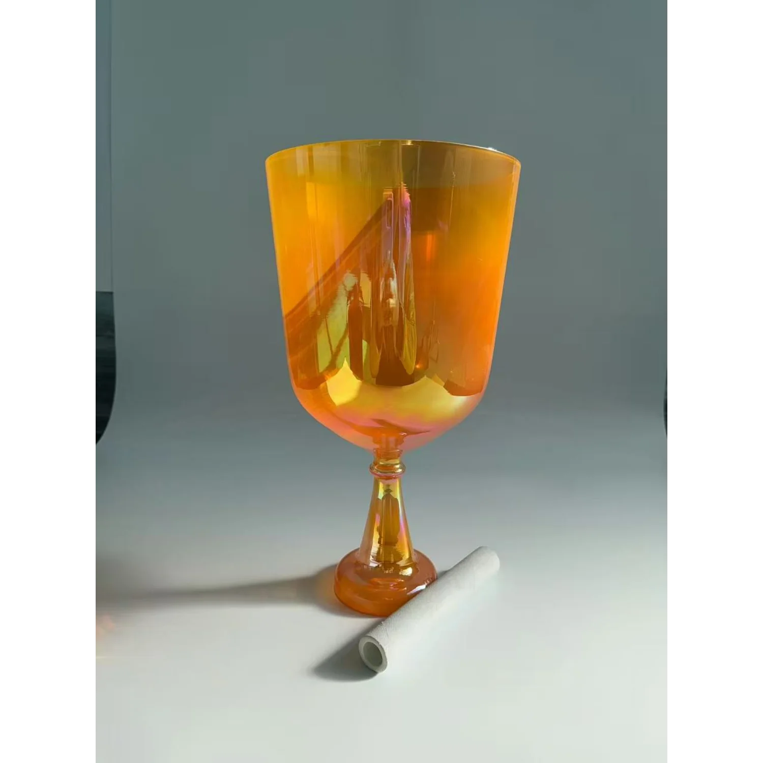 Stemmed Quartz Crystal Singing Grail Cup Aura Color Sound Healing Meditation Bowl with Mallet