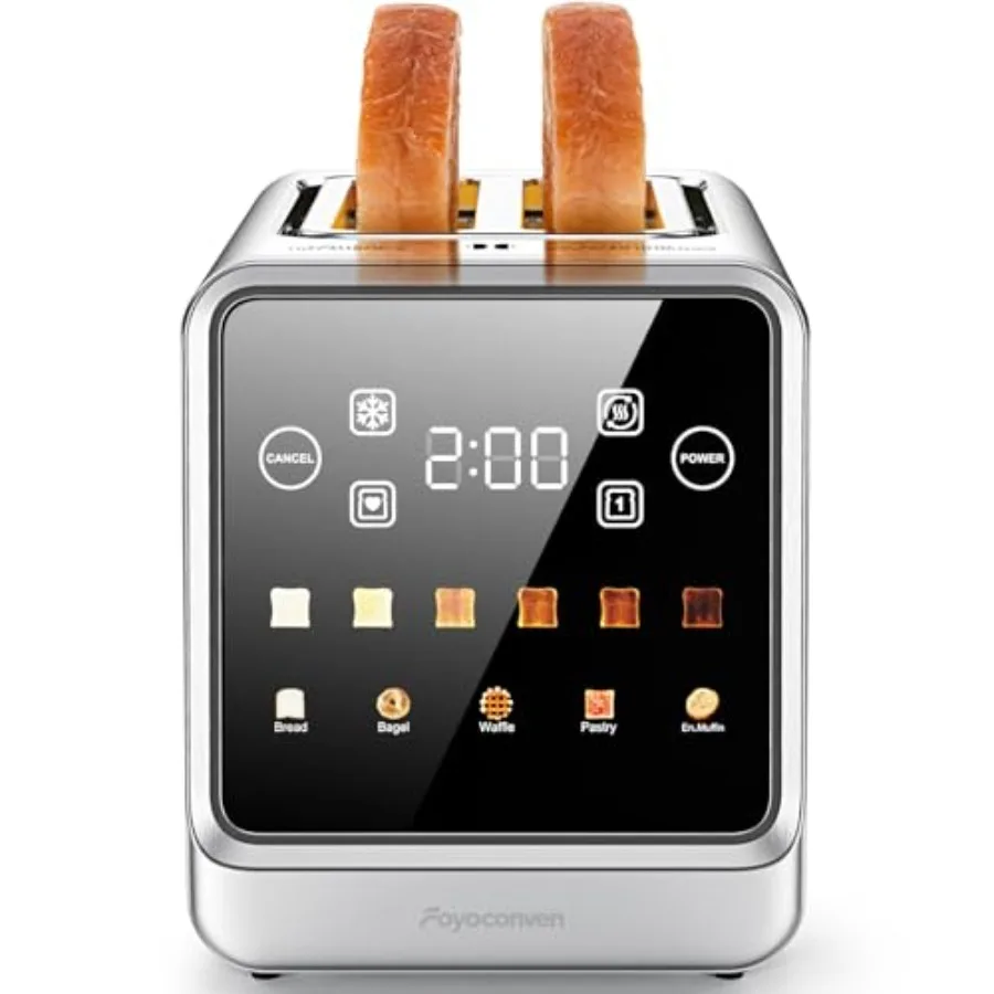 

Цифровой тостер с сенсорным экраном, широкие слоты 1,5 дюйма, из нержавеющей стали, для тостов на одну ломтиковую порцию, функция памяти, 5 видов хлеба, 6 уровней обжарки