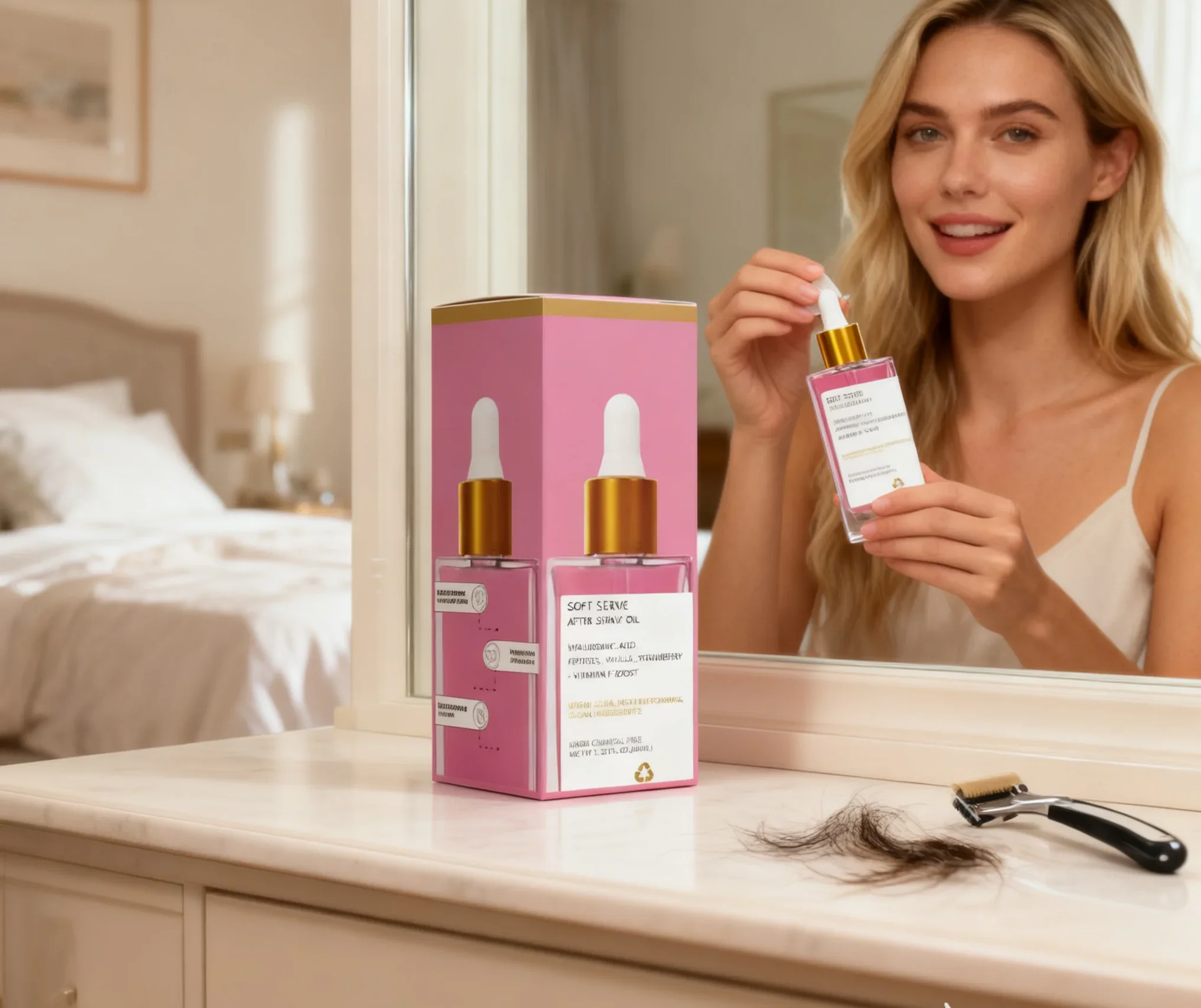 Olejek po goleniu z czystymi składnikami, krem z kwasem hialuronowym, wygładza skórę, redukuje uszkodzenia skóry.