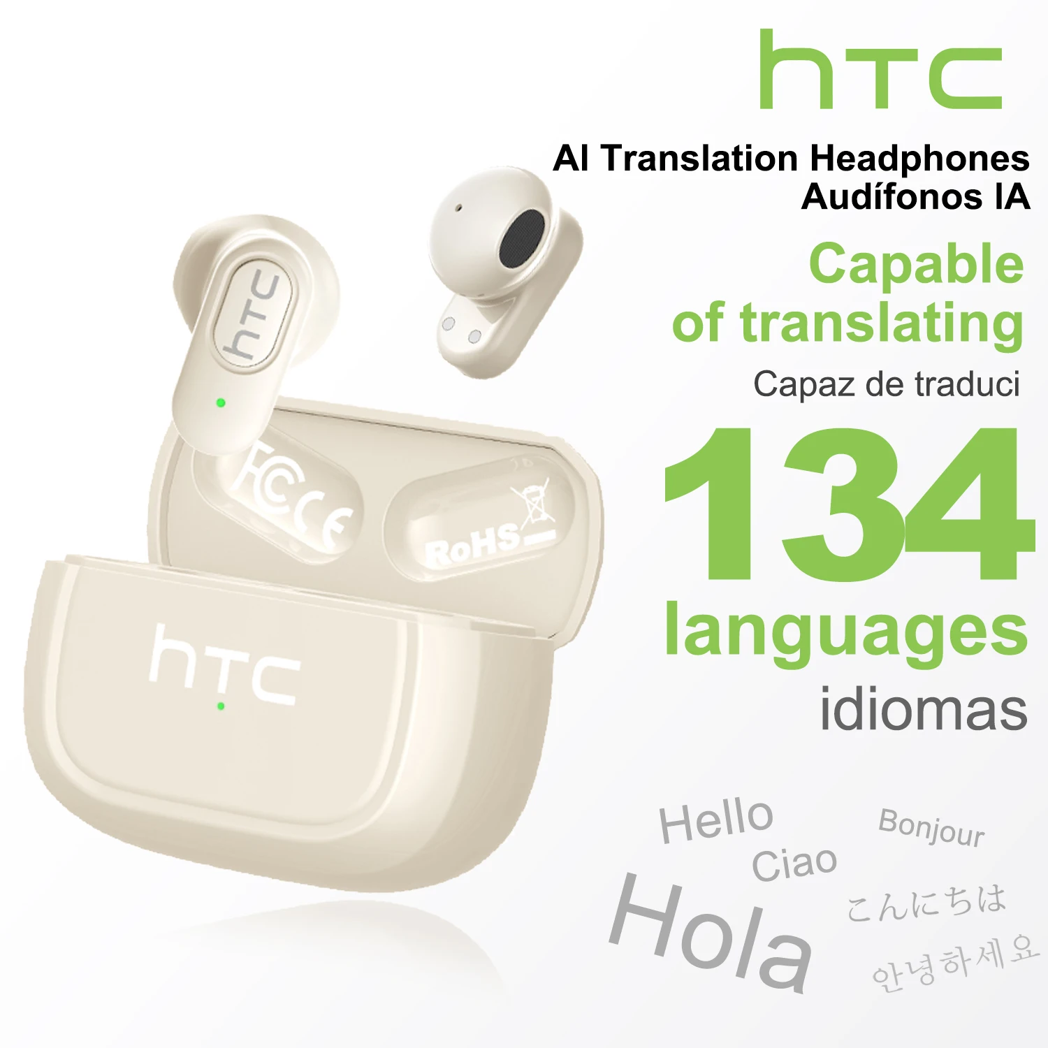 HTC NE51 Bluetooth V6.0 Kopfhörer AI Übersetzung Ohrhörer Rauschunterdrückung Drahtlose Kopfhörer HD Langlebige Bluetooth-Kopfhörer
