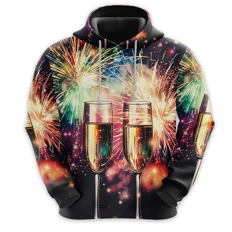 2025 Happy New Year 3D Printing Hoodies Colorful Firework Graphic Hooded Hoody Kid Fashion Streetwear New Year's Best Gifts Tops