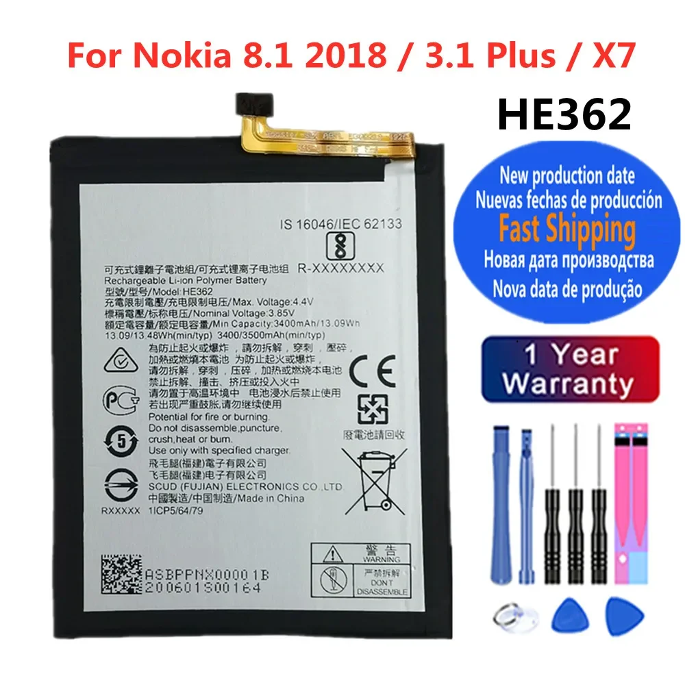 

3500mAh HE362 Orginal Battery For Nokia 8.1 2018 3.1 Plus X7 TA-1119 TA-1128 HE 362 Mobile Phone Bateria Battery Fast Shipping