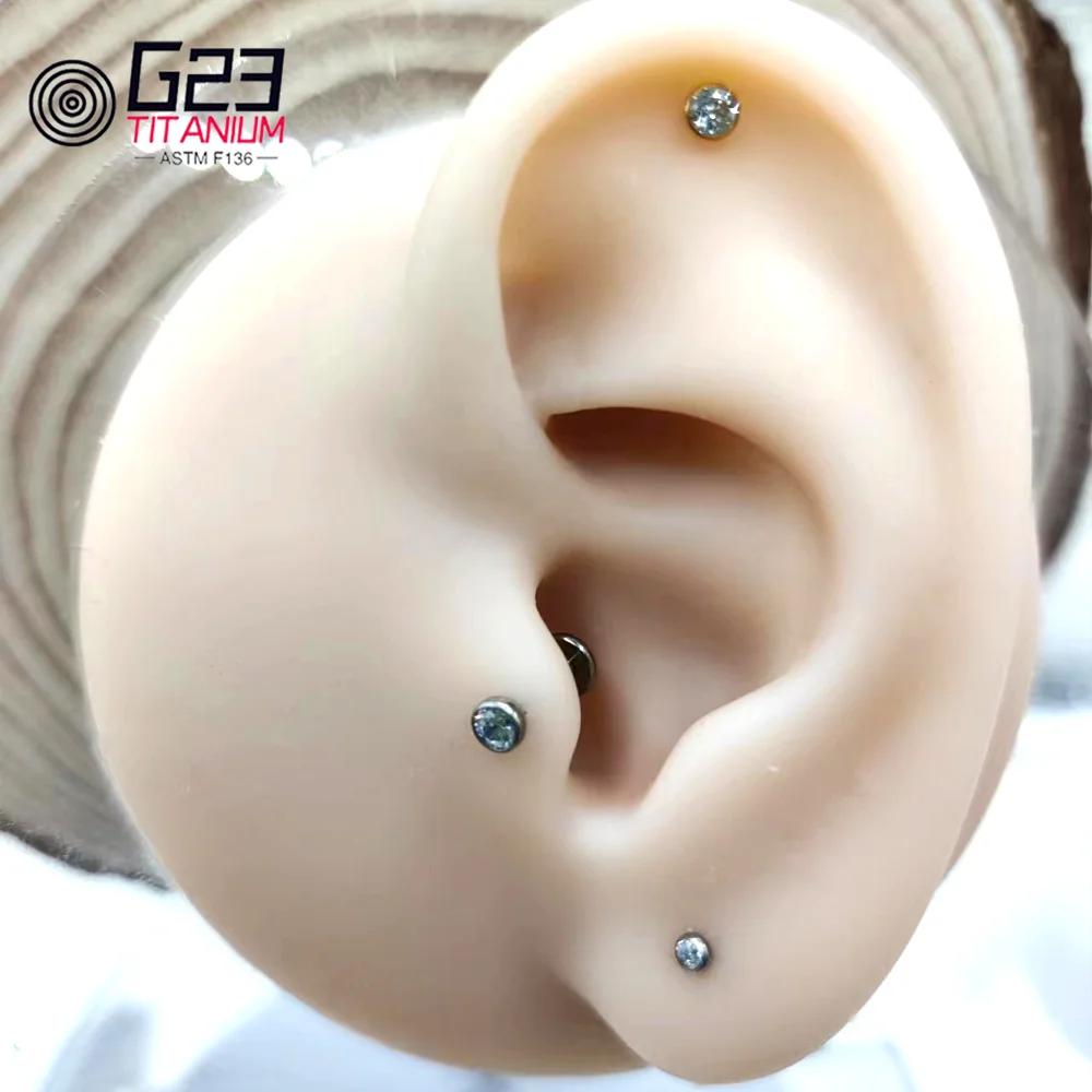 10/50Pcs G23 ASTM F136 Fashion Threadless Earrings Piercing Tragus Stud Crystal Labret Ear Piercing Ring Zircon Helix Cartilage