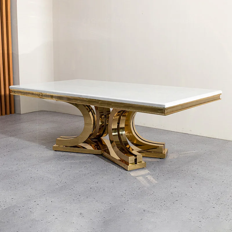 

steel dining table rectangular high-end restaurant furniture 10 people eating table gold dining table and chair combination