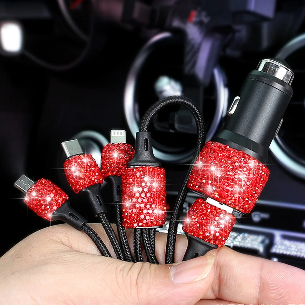 Pengisi daya mobil USB Bling baru 5V 2,1 A adaptor Cepat Port ganda dekorasi mobil warna merah muda Aksesori Interior mobil berlian untuk wanita