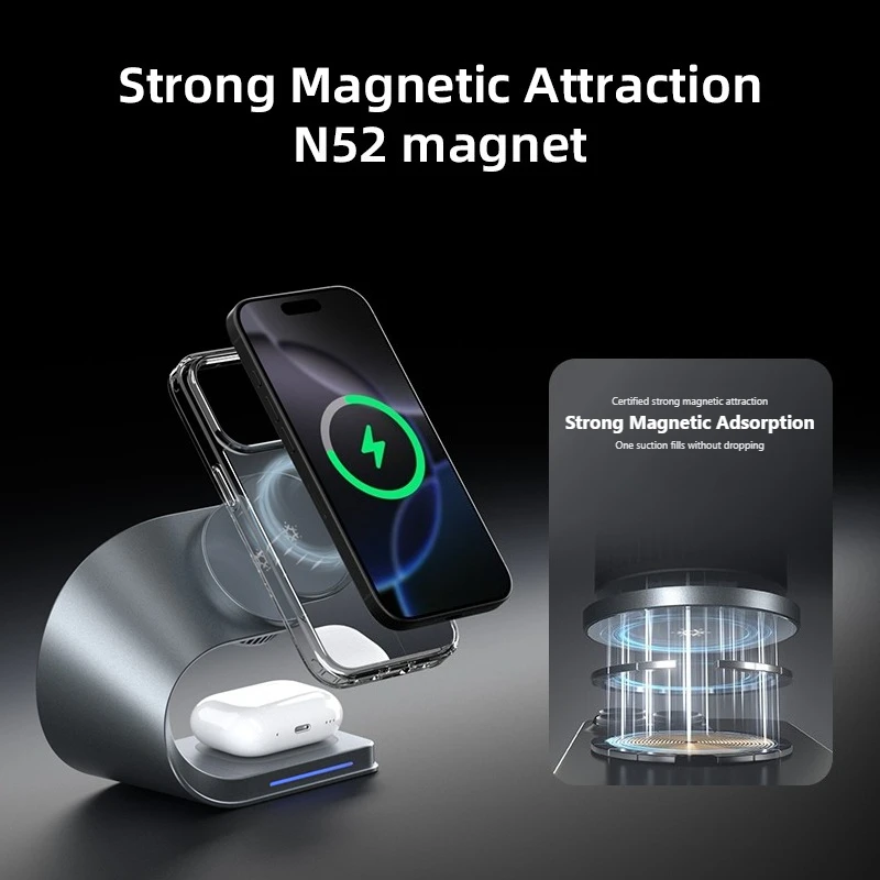 

3 in 1 TEC Cooling Magnetic Wireless Charger Phone Stand For Magsafe iPhone 17~12 Pro Max Apple Watch Airpods Pro Fast Charging