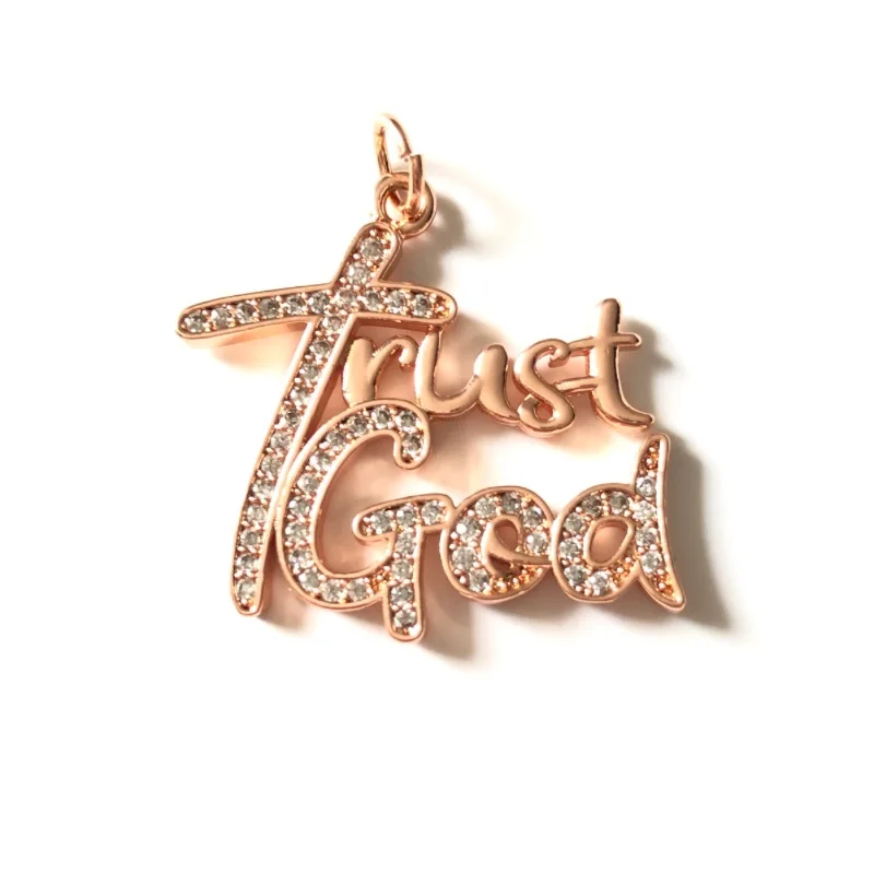 5pcs Zirconia Paved Trust God Word Letter Charm for Women Bracelet Making Religious Necklace Pendant Jewelry Accessory Wholesale