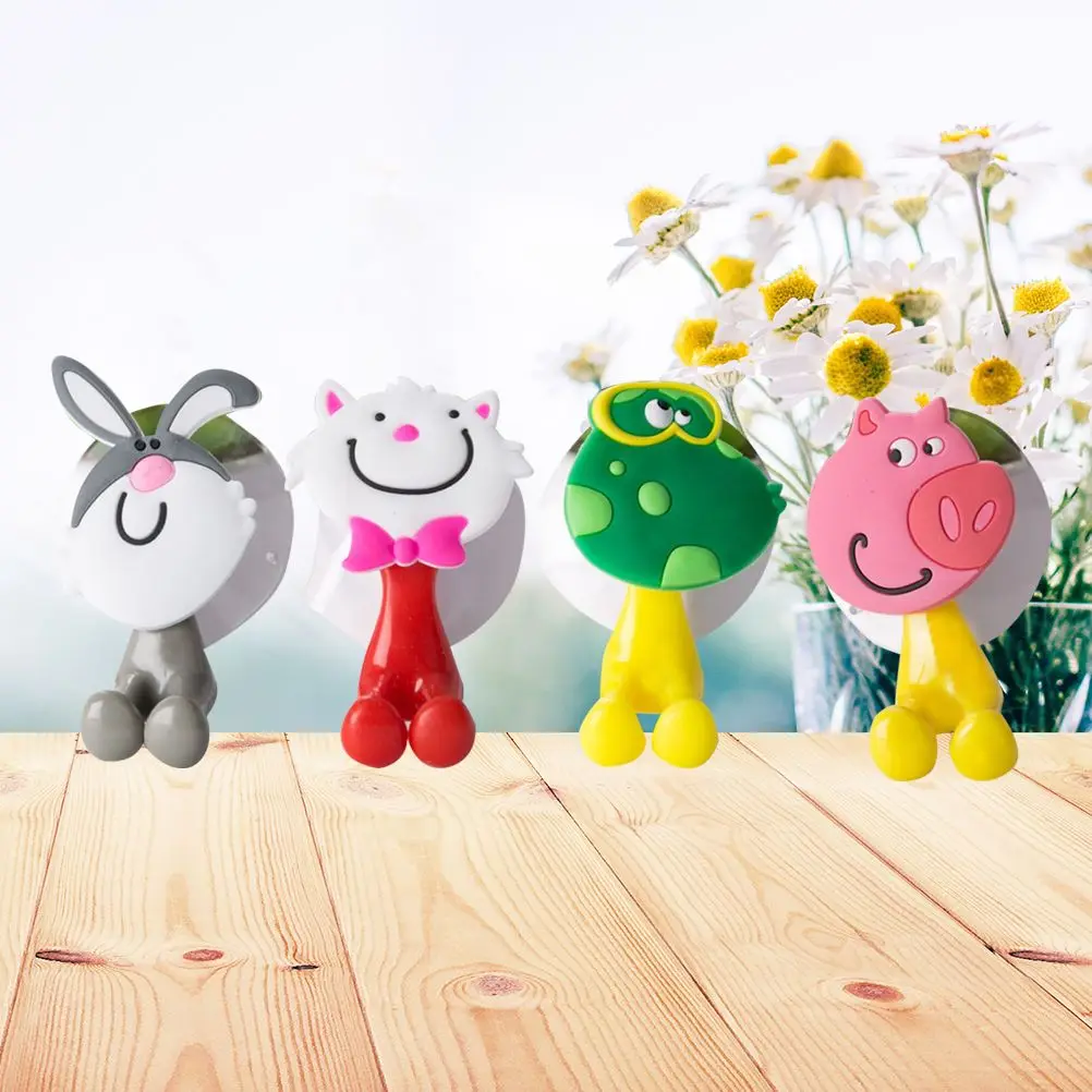 4 個動物歯ブラシホルダー漫画 PVC 吸盤バスルームアクセサリー歯磨き粉コームブラシオーガナイザードライクリーン壁