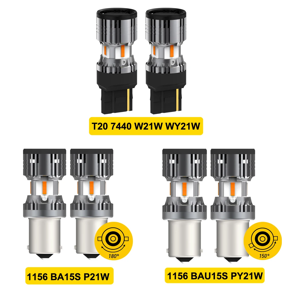 AUXITO 2x1156 BAU15S PY21W 7507 LED giallo ambra indicatore di direzione con ventola Canbus BA15S P21W T20 7440 W21W indicatore LED