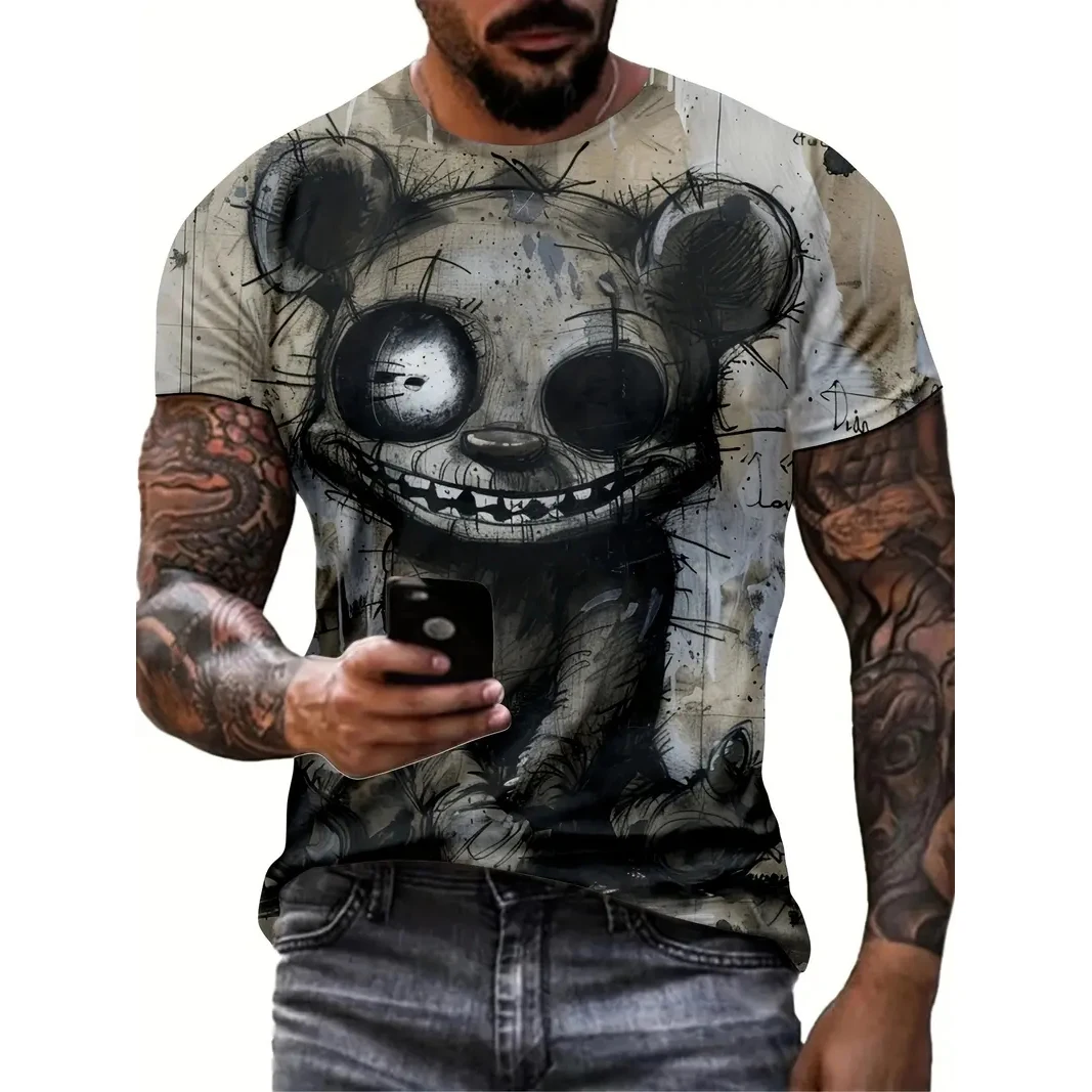 Camiseta informal de manga corta para hombre, ropa de calle con estampado de dibujos animados de animales divertidos, jersey de moda, ropa de gran