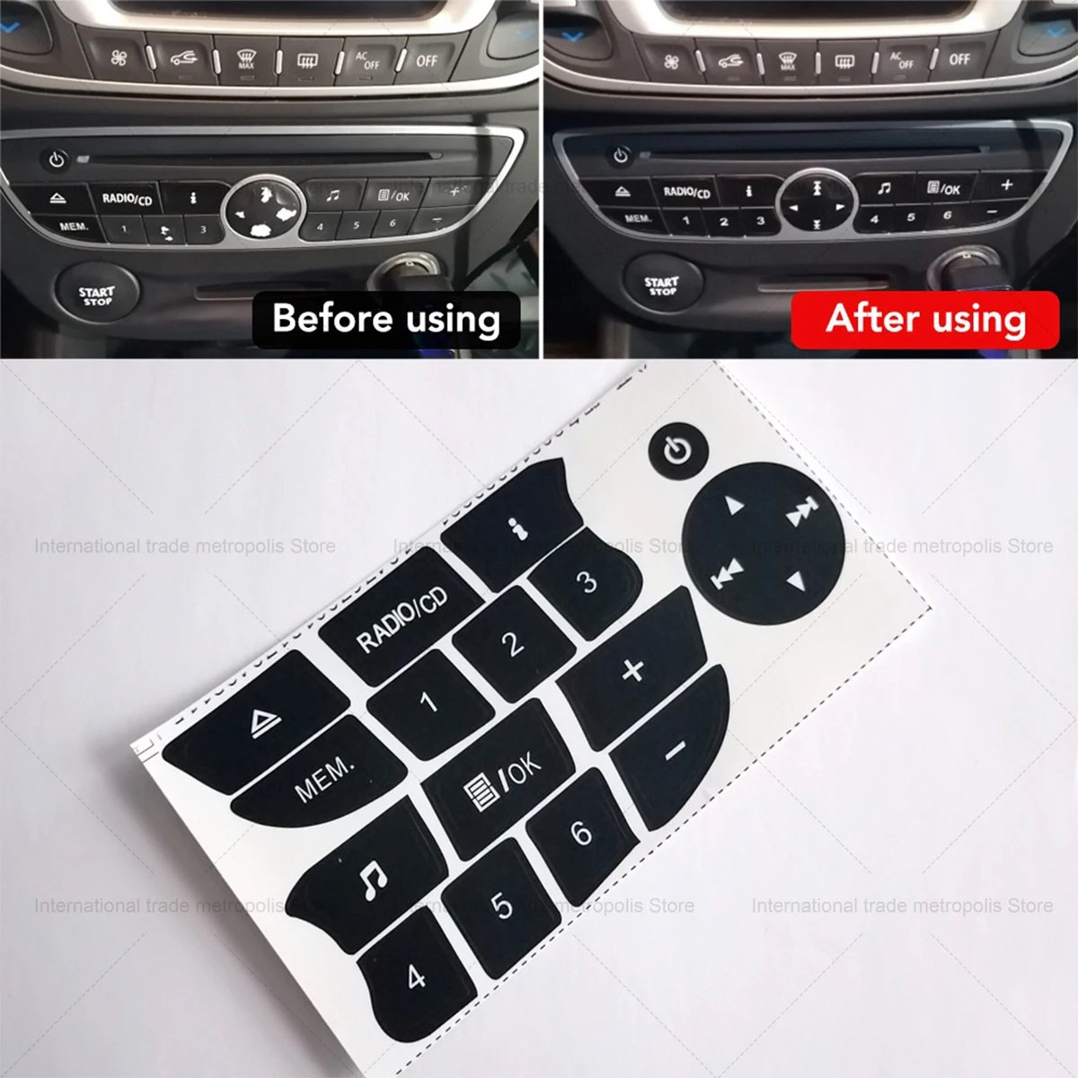 1 Pcs For Renault Clio and Megane 2009-2011 CD Radio Audio Button Repair Decals Stickers