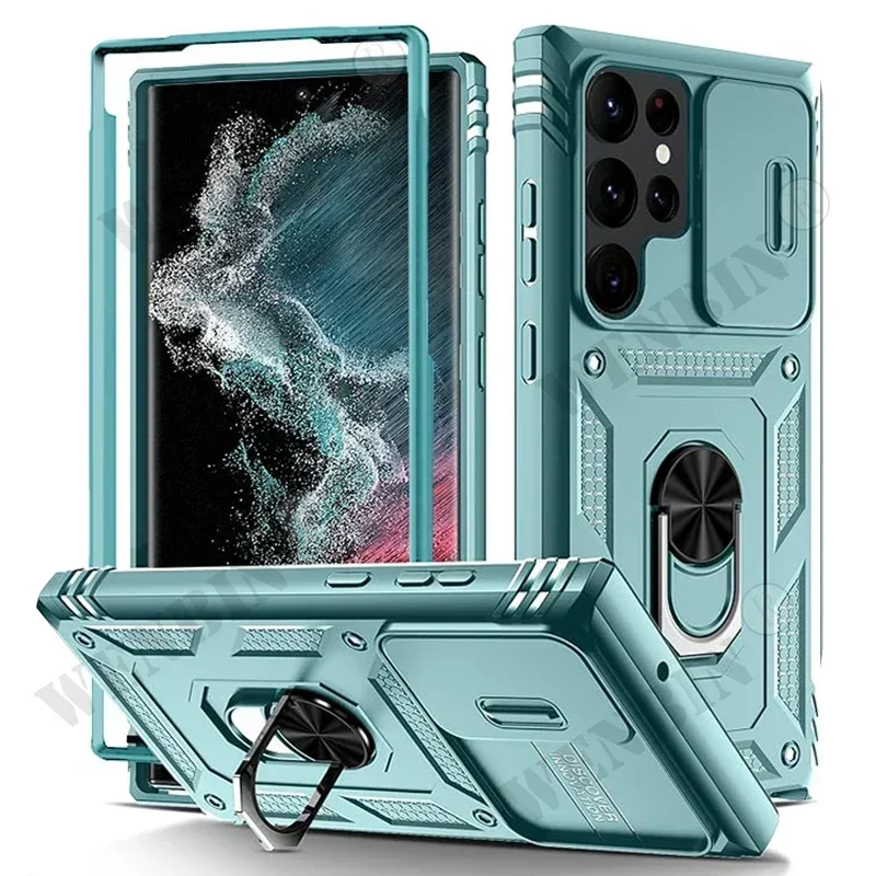 Case Voor Samsung S26 Ultra S25 S24 S23 Plus S25 FE A57 A56 A37 A36 A17 A16 5G Zware met Camera 360 Graden Kickstand Cover