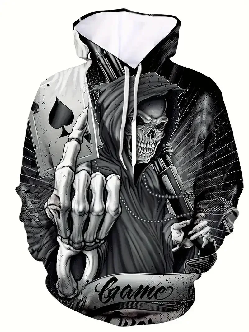

Men's Spring and Autumn Fashion Trendy Hoodie 3D Poker Printed Hoodie Retro High Street Hip Hop Casual Comfortable Sweatshirt