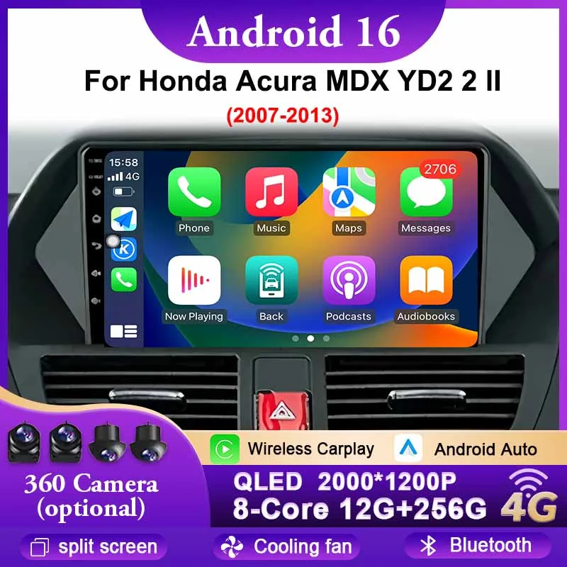 راديو السيارة السيارات Carplay الوسائط المتعددة مشغل فيديو راديو تلقائي لتحديد المواقع والملاحة الصوت ستيريو DSP لهوندا أكورا MDX YD2 2 II 2007-2013 #1