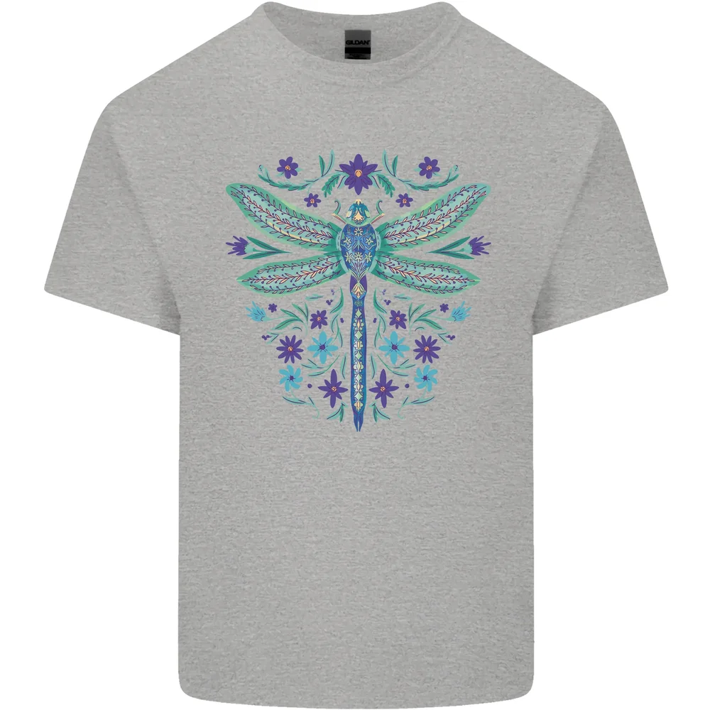 A Floral Dragonfly Mens Cotton T-Shirt Tee Top