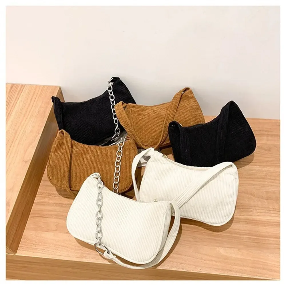 1Pcs Fashion Vintage Women\'s Handbags Corduroy Underarm Bag Casual Women Shoulder Bags Solid Color Zipper Female Handbag Clutch