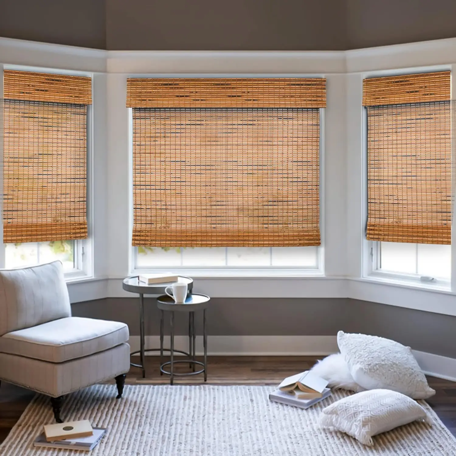 Roman Shades for Windows,Bamboo Blinds  Bamboo Shades,Cordless Window Shades for Home,Cordless Bamboo Roman Shade Blind,