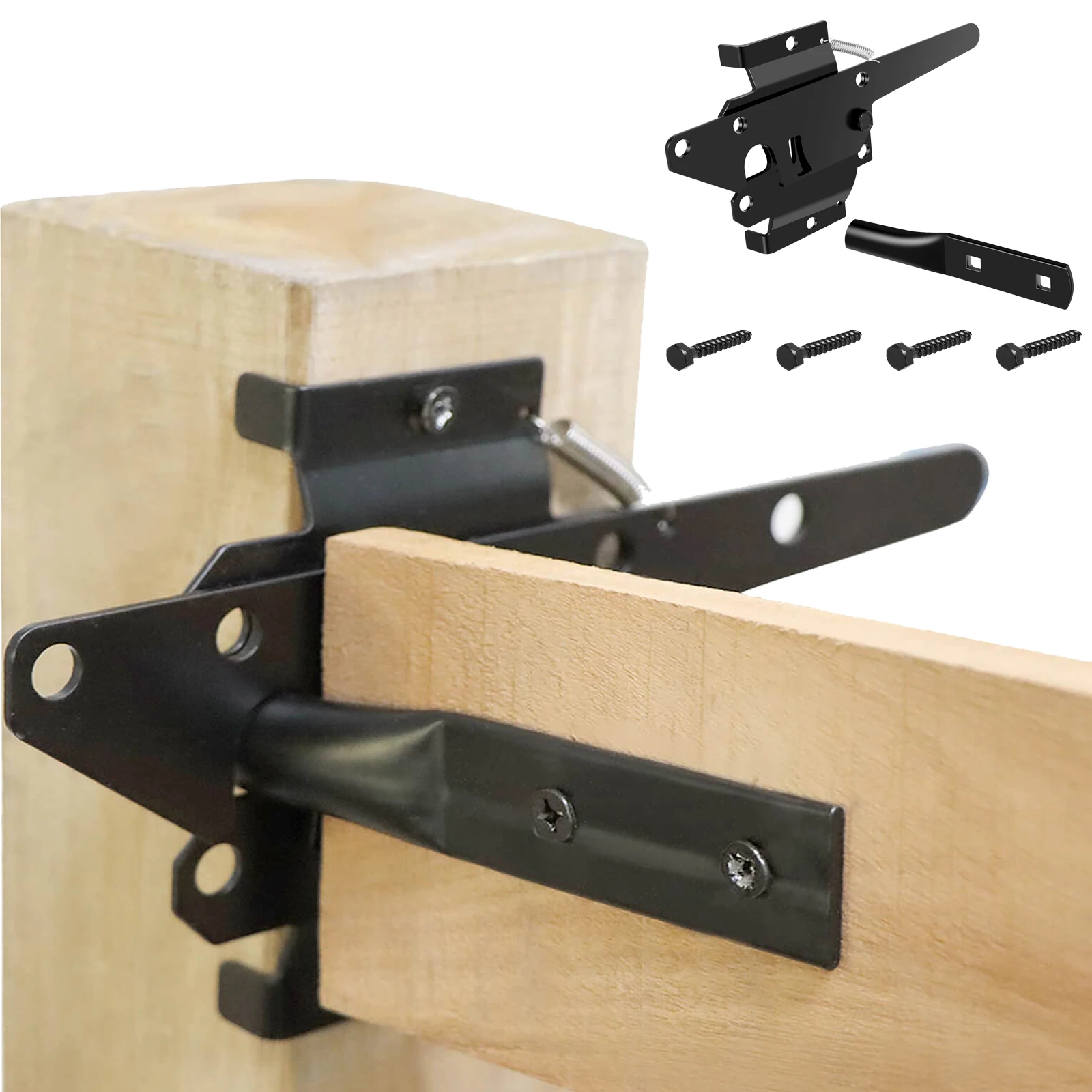 Self-Locking Gate Latch Post Mount Automatic Gravity Lever Gate Latch for Wooden Fence Steel Gate Latch to Secure Yard Garden