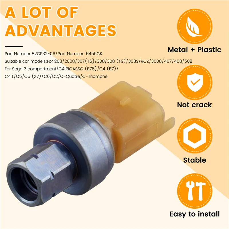 

9673006380 82CP32-06 A/C Pressure Switch Air Conditioning Pressure Sensor For 307 308 508 Citroen C2 C3 C4 C5 C6-AU62