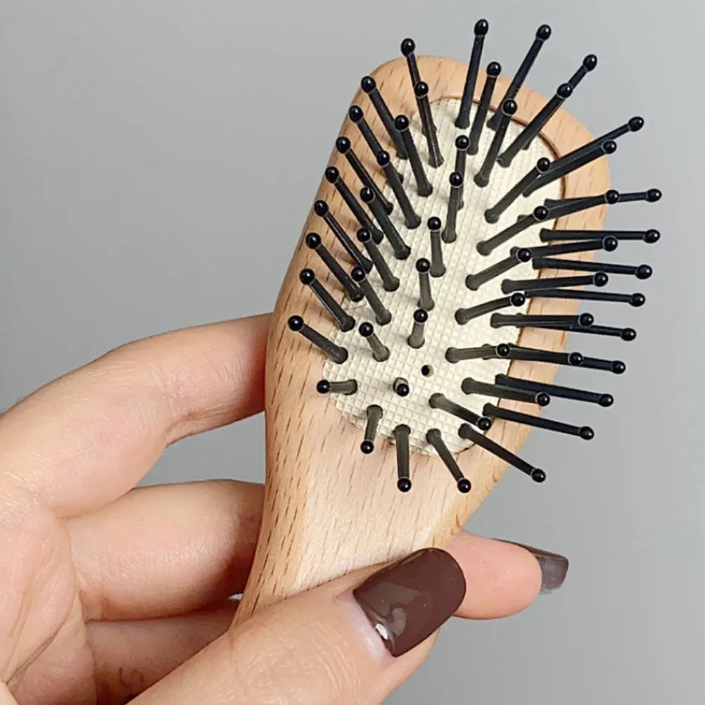 Mini Portable Pocket Hair Brush Safe Wooden Nylon Detangling Brush for Travel Home Combs for
