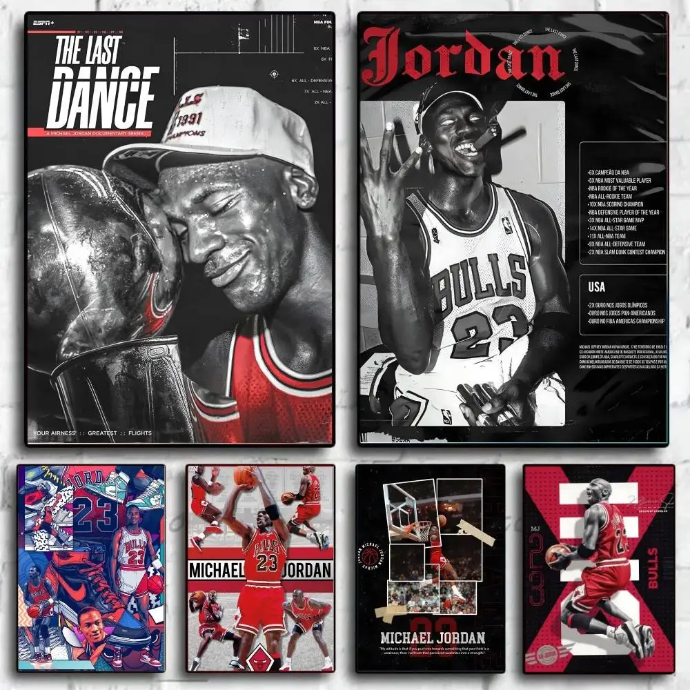 Póster de estrella de baloncesto M-Michael Jordan, pegatina de papel autoadhesiva artística impermeable, decoración de pared para cafetería, bar y habitación, 1 ud.