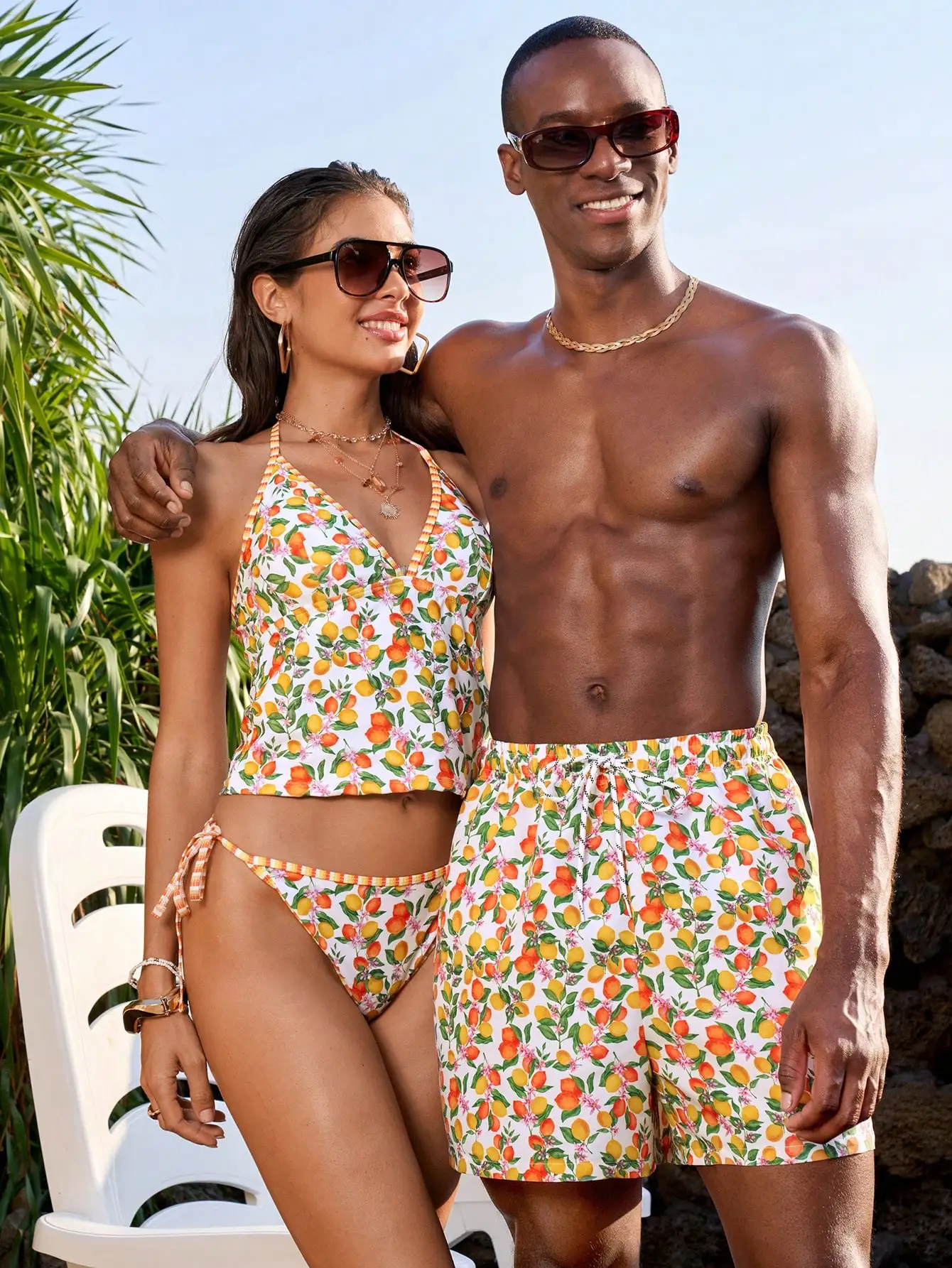 

Mens Floral And Striped Beach Swim Trunks With Elastic Waist