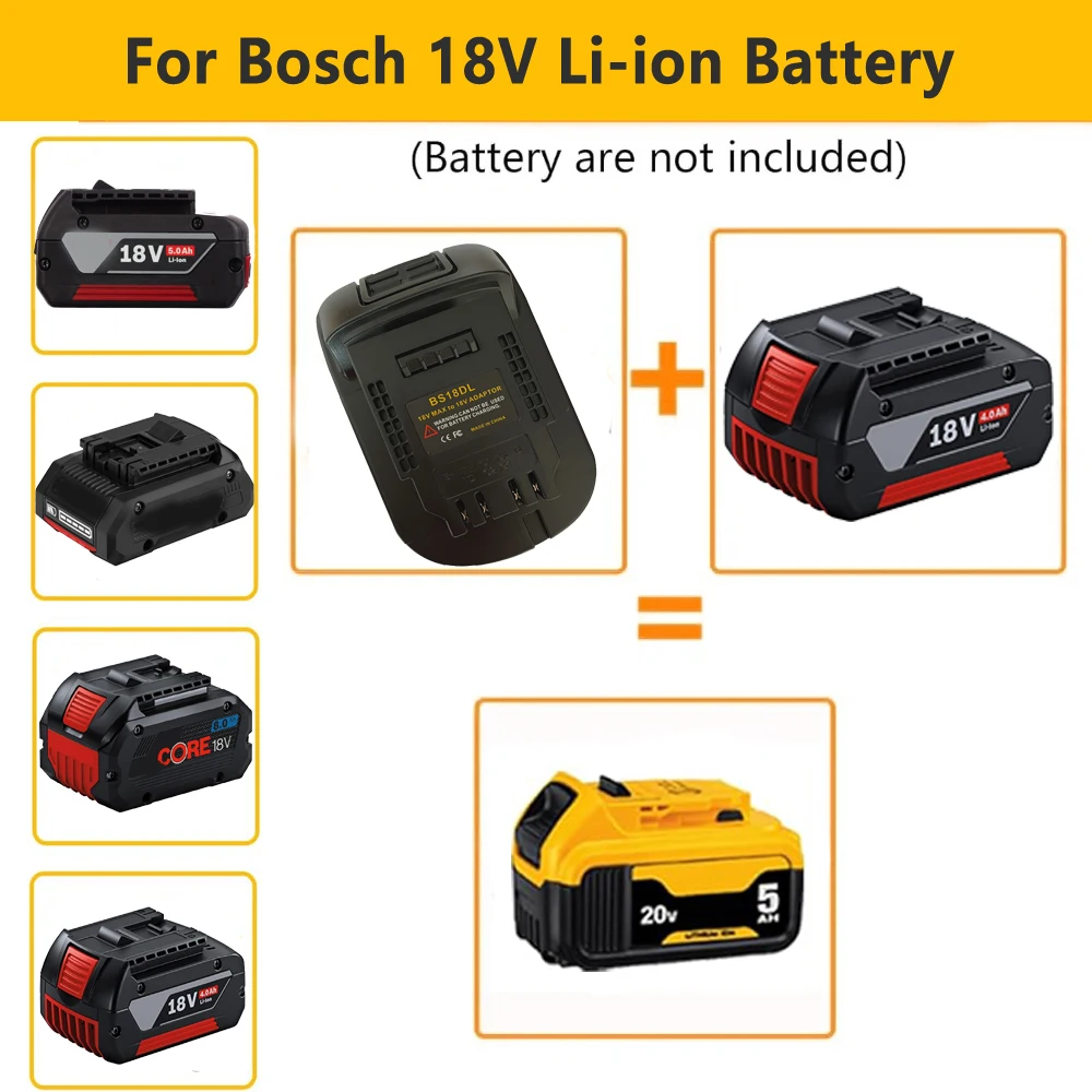 BS18DL Battery Adapter Converts for Bosch 18V Lithium Battery to for Dewalt 18V/20V Lithium Battery DCB184 DCB181 DCB182 DCB200