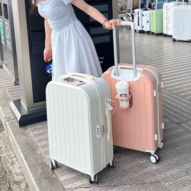 Valise à roulettes avec chargement USB pour femme, valise cabine, chariot Electrolux, porte-gobelet, bagage, sac de voyage, roues universelles, coffre à mot de passe étudiant