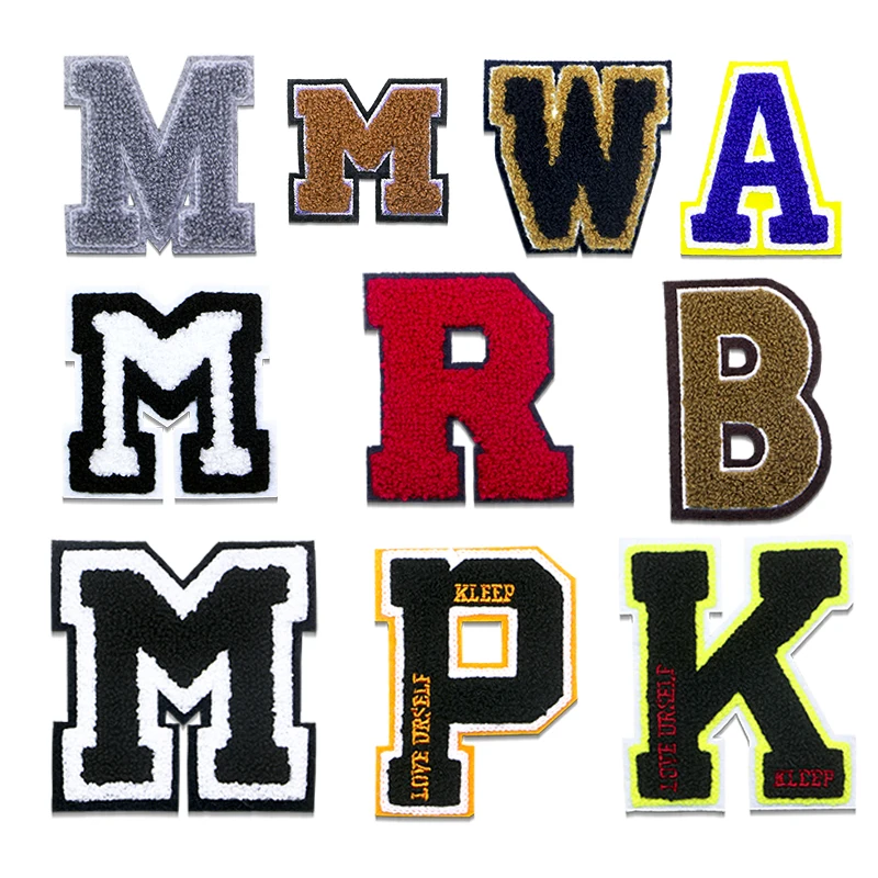 M K W B Alphabet Patch Love Chenille Icon Towel Embroidery Applique English Patch For Clothing DIY Iron on Patch on the stickers