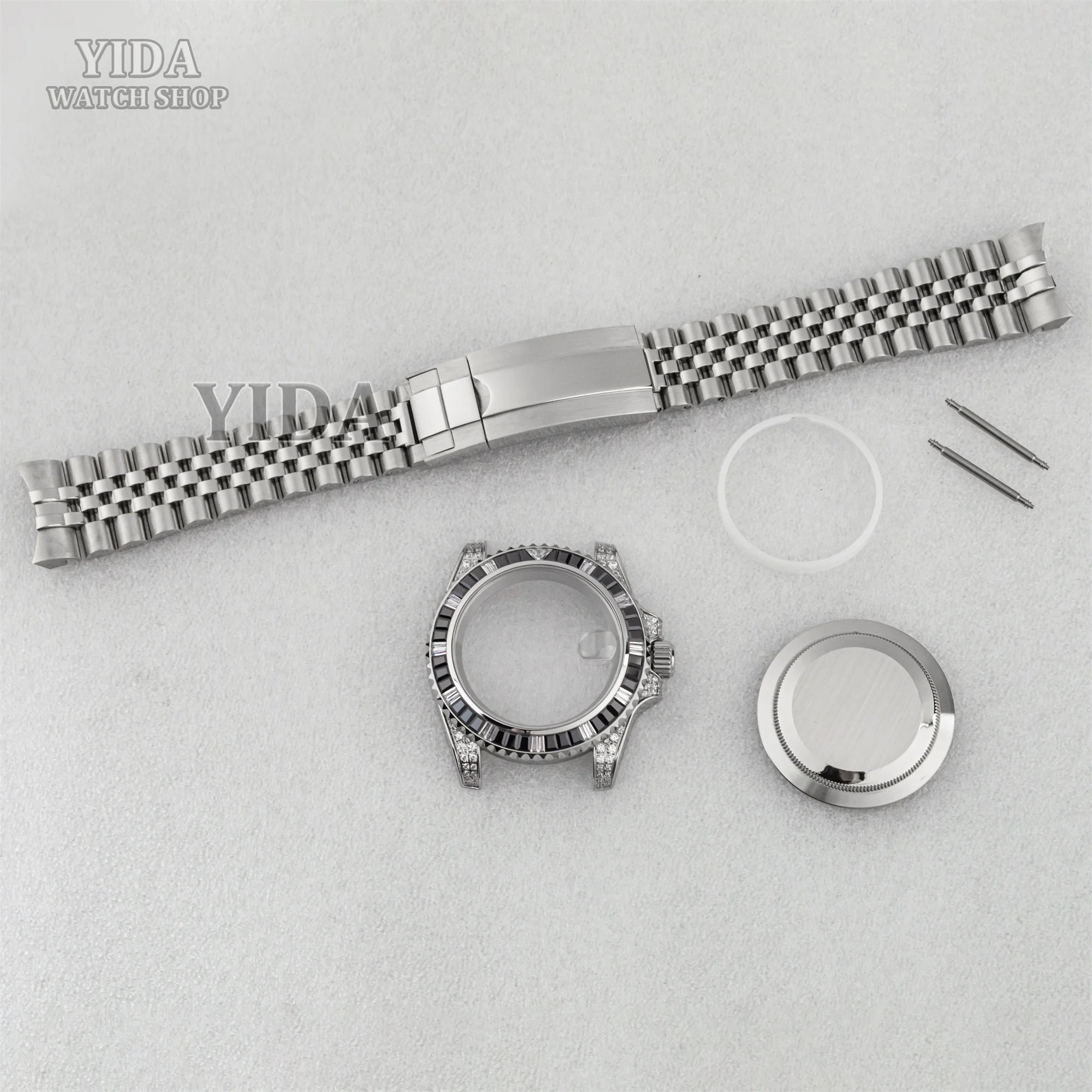 40mm NH35 Diamond Case Watch Band Strap Stainless Steel Solid Back Watch Parts For SUB GMT NH36 Mechanical Movement Accessories