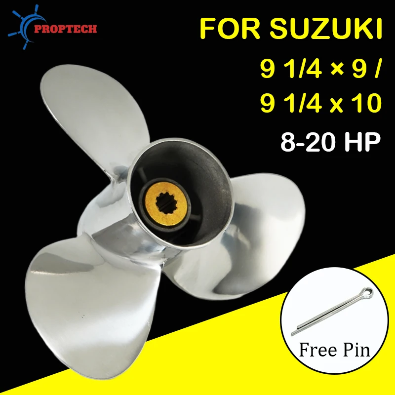 Stainless Steel Propeller 9 1/4x9 9 1/4x10 for Suzuki 8HP 9.9HP 15HP 20HP Boat Engine 3 Blade 10 Spline Tooth Outboard Screw