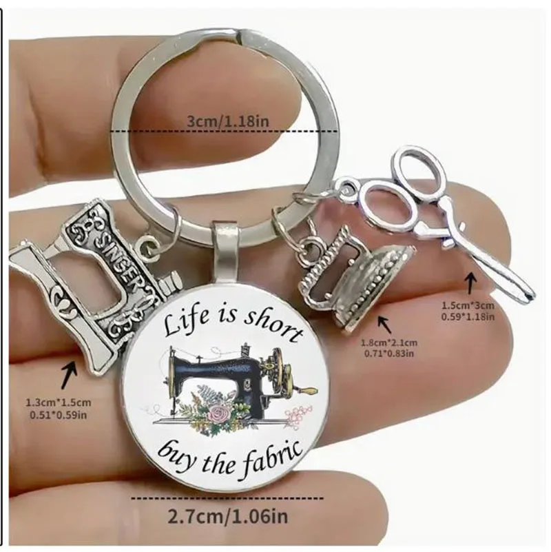 Sewing-Themed Keychain with Floral Vintage Sewing Machine Design, \