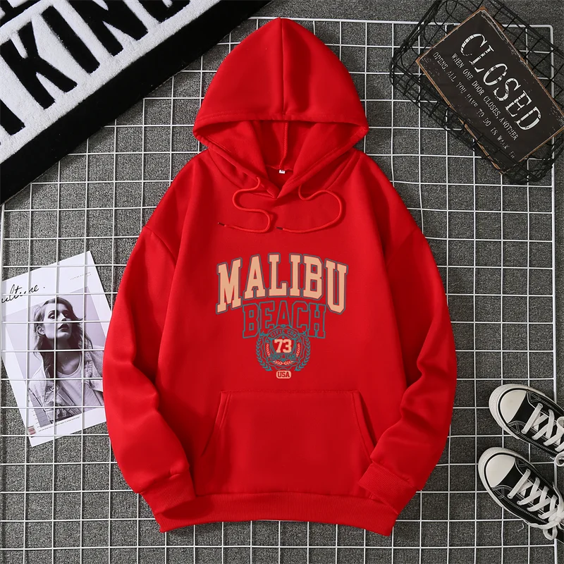 ريترو ماليبو شاطئ الفن رسالة يطبع هودي المرأة عادية الشارع البلوز الخريف موضة Y2K هوديس متعدد الألوان جيب الملابس