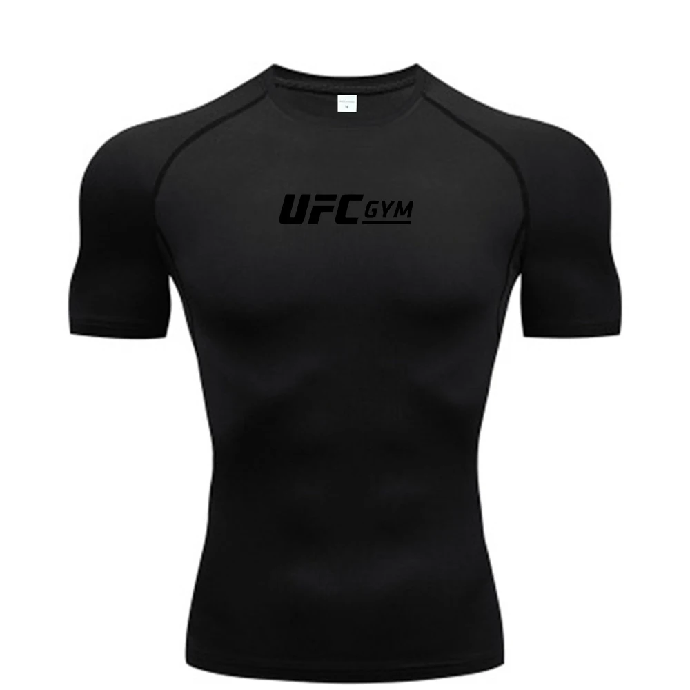 Men's Quick Drying Short Sleeved Summer fitness Running Shirt Tight Fitting Top UFC Printed Compression T-shirt Training