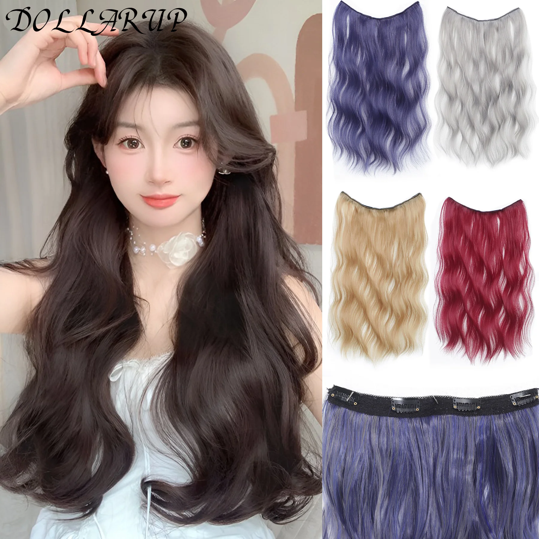 Synthetic Invisible Long Wave Hair Extensions - Fuller Hair Look, Natural-Looking Hair Strands - Confident Hairstyle Design