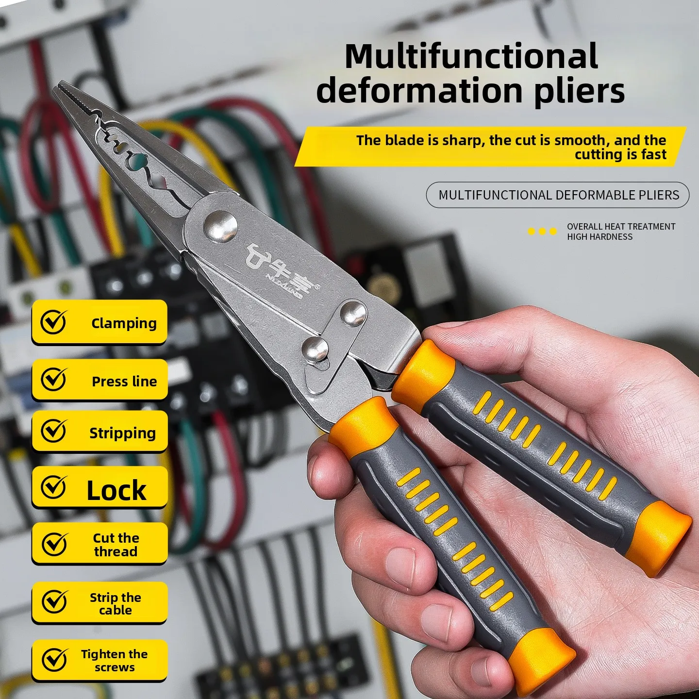 

Многофункциональные промышленные клещи с двумя головками — инструмент для быстрой резки, зачистки проводов и обжима с функцией деформации