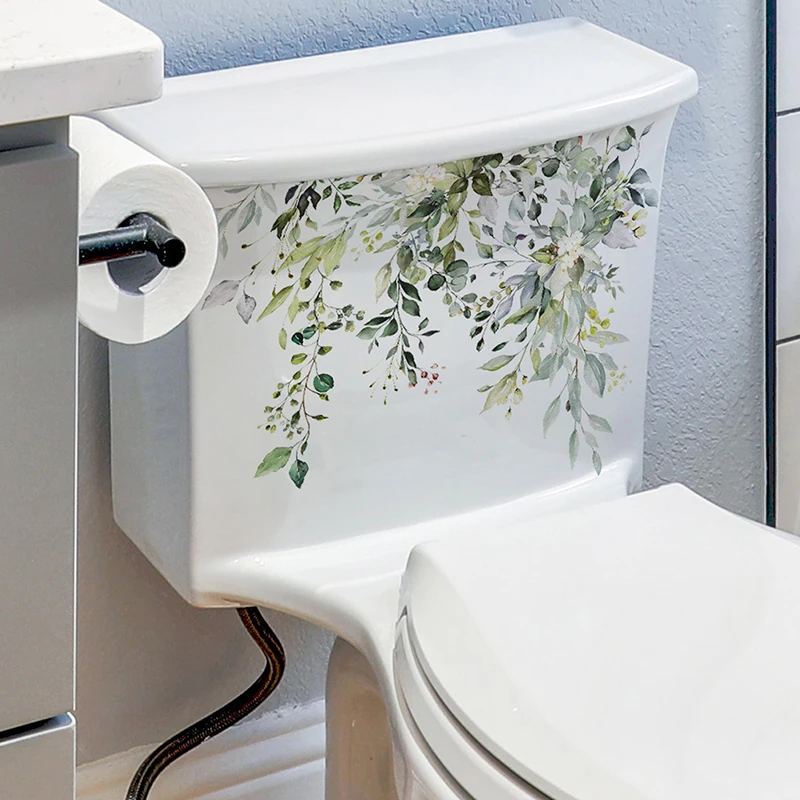 Living Room Cabinet Home Decoration Decals Beautify Self Adhesive Mural Green Plant Leaves Wall Sticker Bathroom Toilet Decor view 4