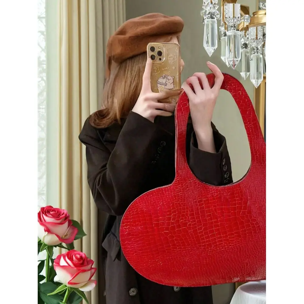 

Capacity New Fashion HeartShaped Underarm Bag, Versatile Tote Shoulder Bag For Evening Party, Asymmetrical Stone Texture