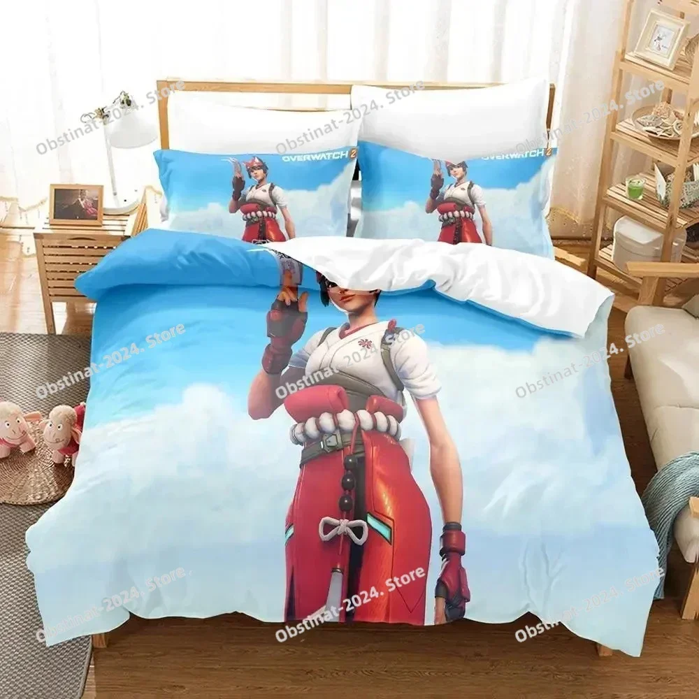 

Game Overwatch Kiriko Heads Bedding Set Printed single Comforter Quilt Bed Duvet Cover Pillow Case 3 Pieces Sets Kids Adult Size