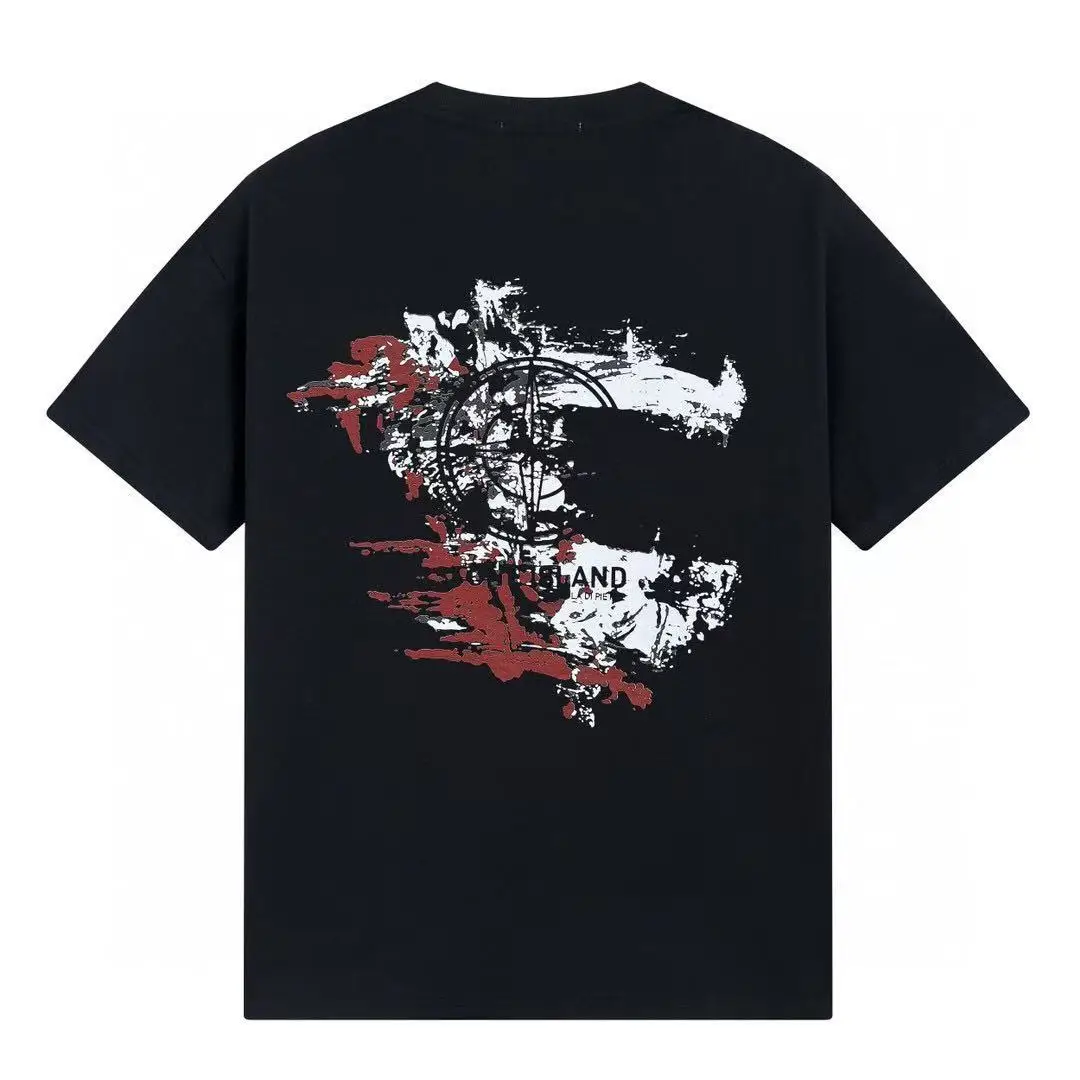 

2025 Summer New Trendy Brand Pure Cotton Printing Round Neck Short-sleeved T-shirt Loose Men's and Women's Same Trendy