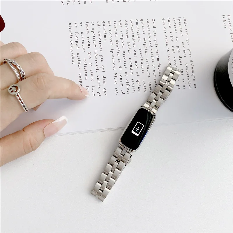 Apropriado para fitbit luxe aço inoxidável metal três grânulo cinto de aço phoebe pulseira de relógio de pulso