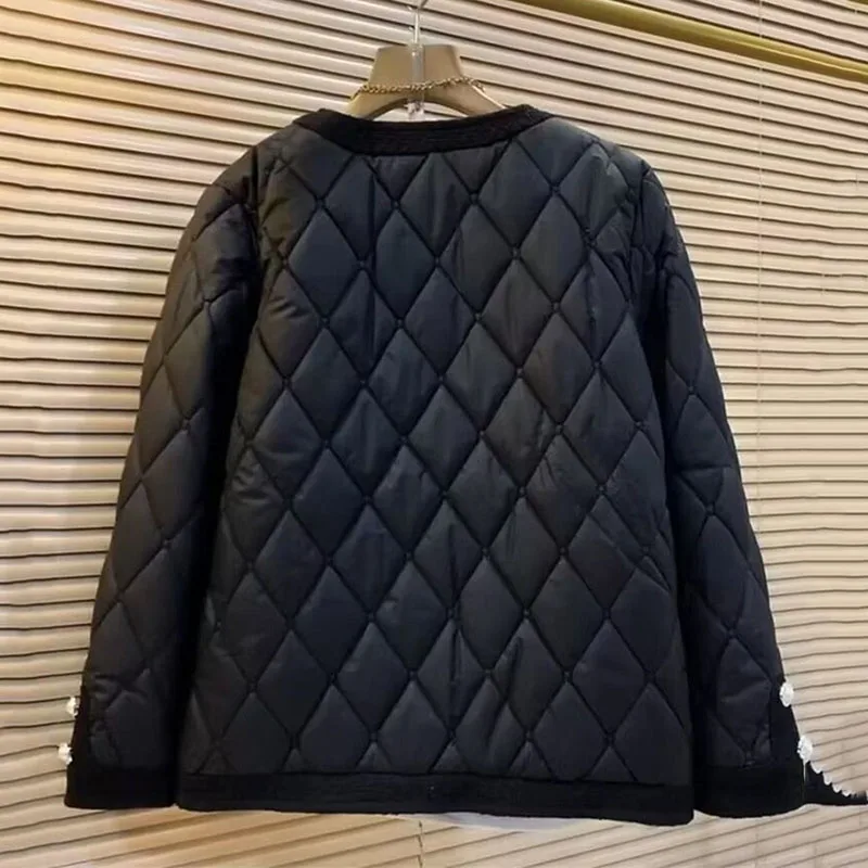 2025 الخريف الشتاء ملابس خارجية جديدة حجم كبير مزاجه واحدة الصدر موضة الربط معطف القطن عطرة صغيرة سترة #3