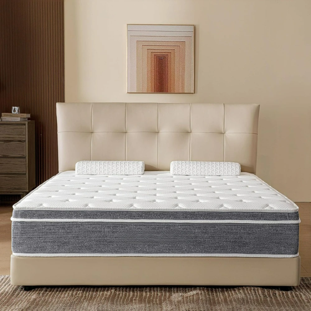 12 Inch Queen Mattress Memory Foam and Spring Hybrid Mattresses,Medium Firm Feel Grey Queen Mattress in a Box,Quality Comfort