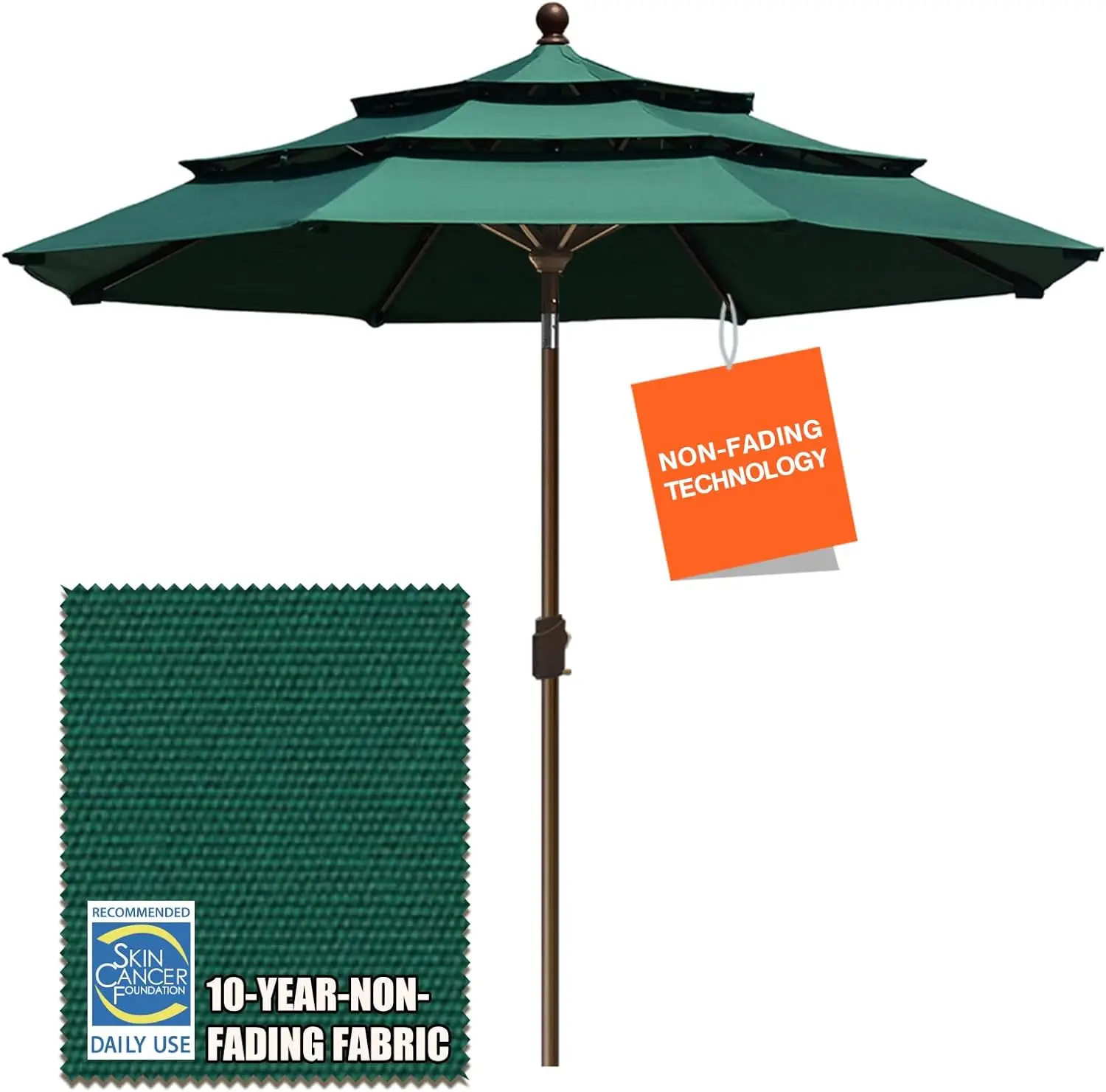 

EliteShade USA 10-Year-Non-Fading 9Ft 3 Tiers Market Umbrella Patio Umbrella Outdoor Table Umbrella with Ventilation,Forest Gree