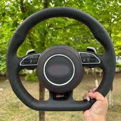 Customize Black Leather Car Steering Wheel Cover For Audi S1 (8X) S3 (8V) Sportback S4 (B8) Avant S5 (8T) S6 S7 RS Q3 SQ