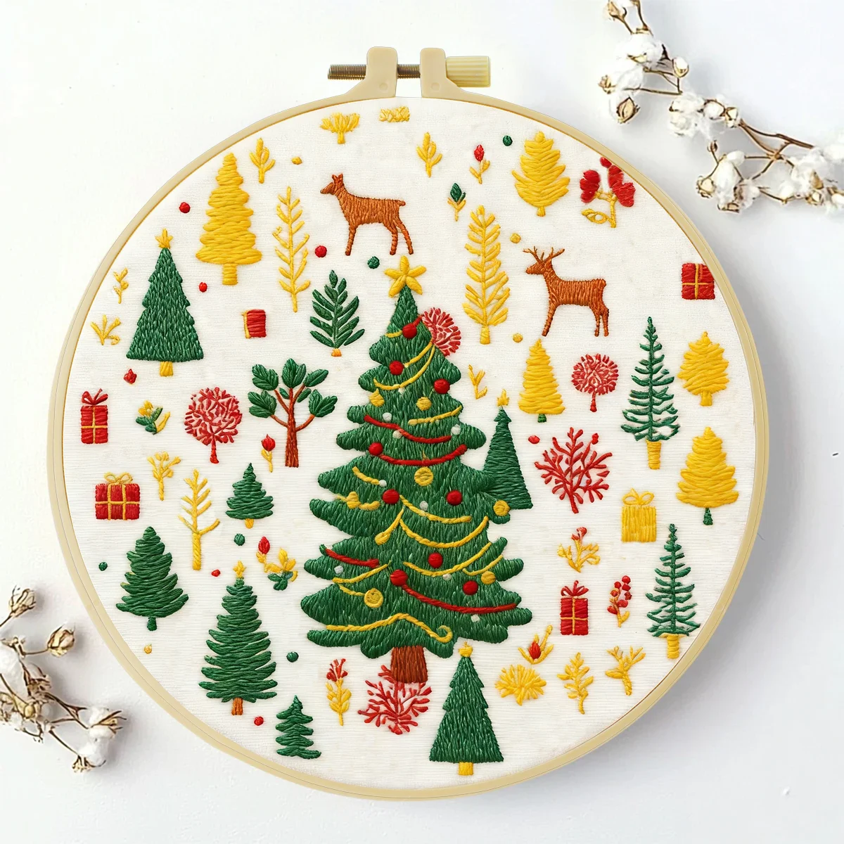 1 Stück 20x20 cm/15x15 cm 7,87/6,3 Zoll Baum-Stickerei-Starter-Kit DIY-Kit DIY-Stickerei-Set Handarbeiten Heimdekorations-Set für Anfänger – Detail 2