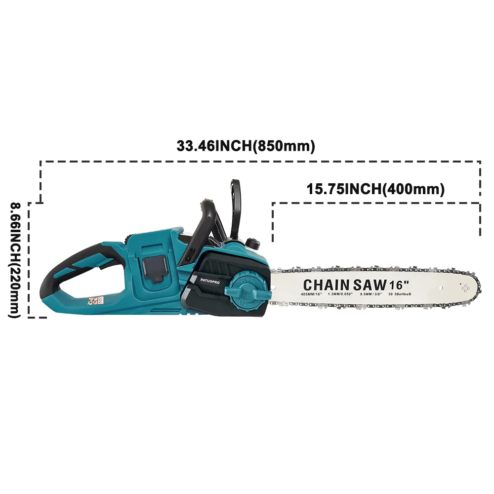 PATUOPRO 16 Inch Brushless Electric Chainsaw Cordless Woodworking Power Tools Orchard Branch Handheld Cutter For Makita Battery